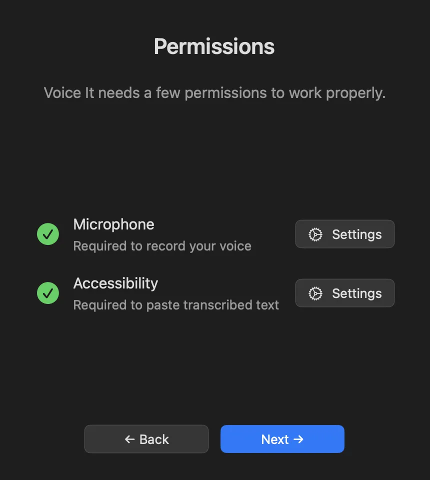 Voice It permissions setup